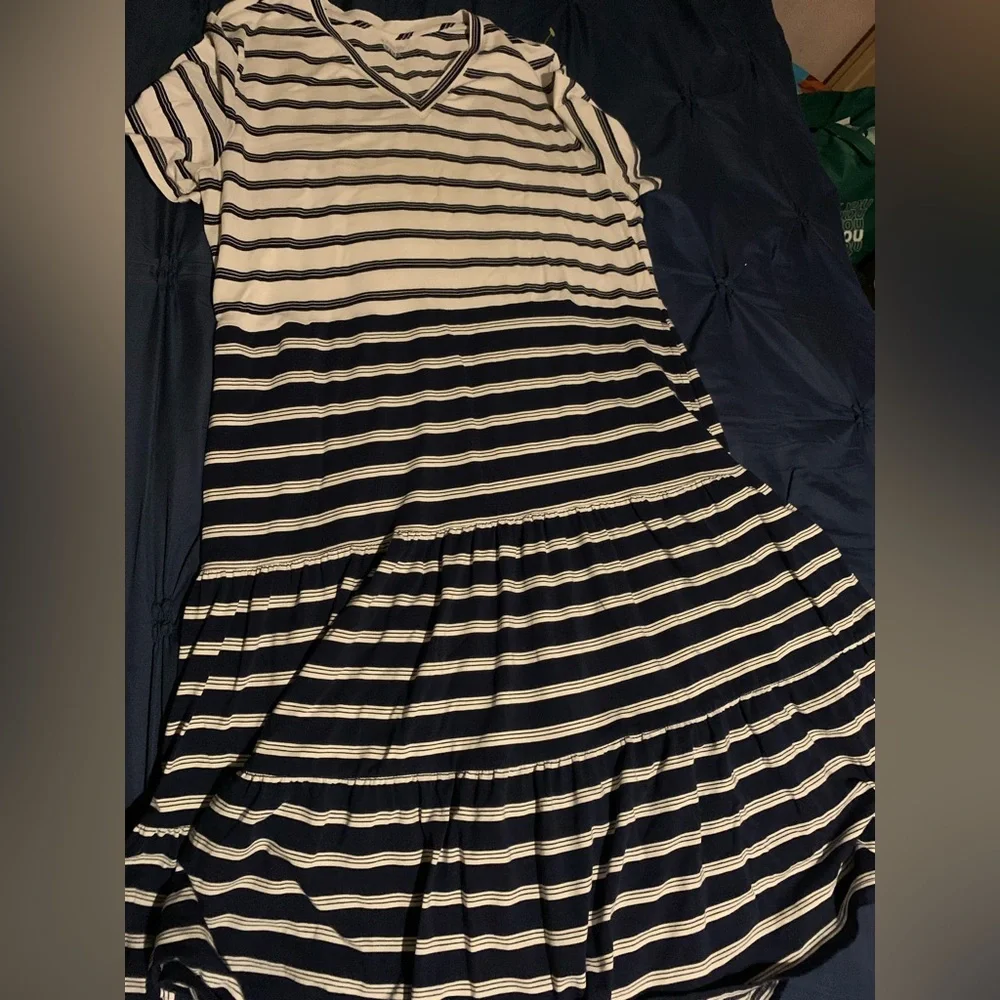 Lands' End White and Blue Ruffled Tiered Sundress - Picture 5 of 6